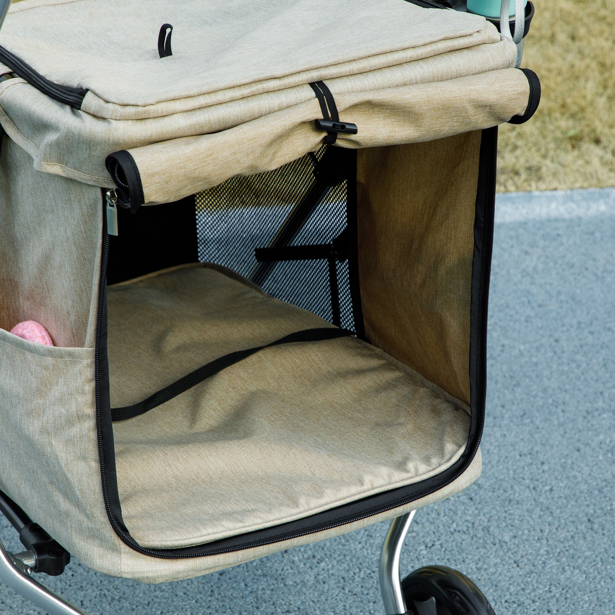 Dog Stroller, Lightweight Foldable, Aluminum Khaki