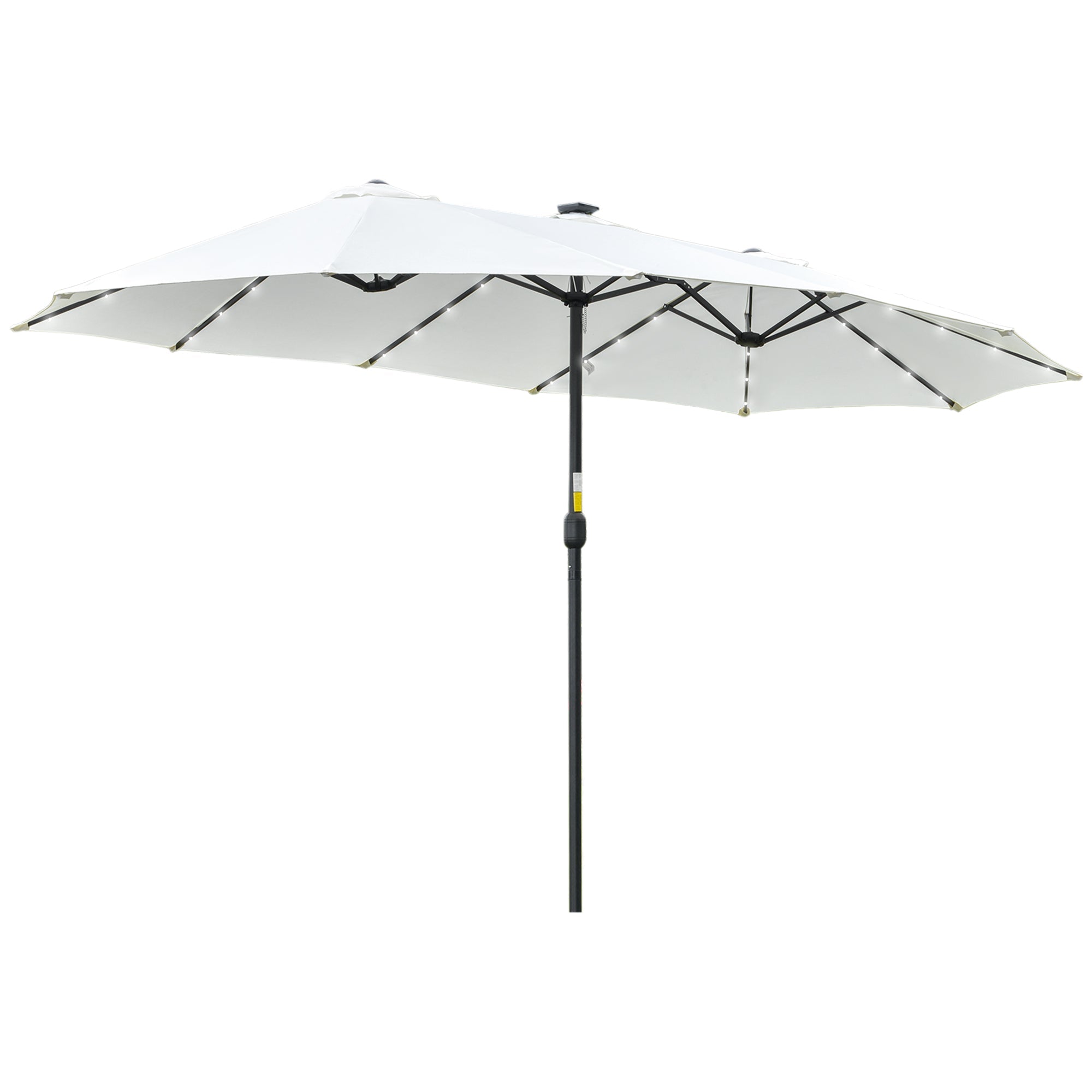 Parasol 4.5m Double Oval LED Solar Garden Patio Black/Cream White