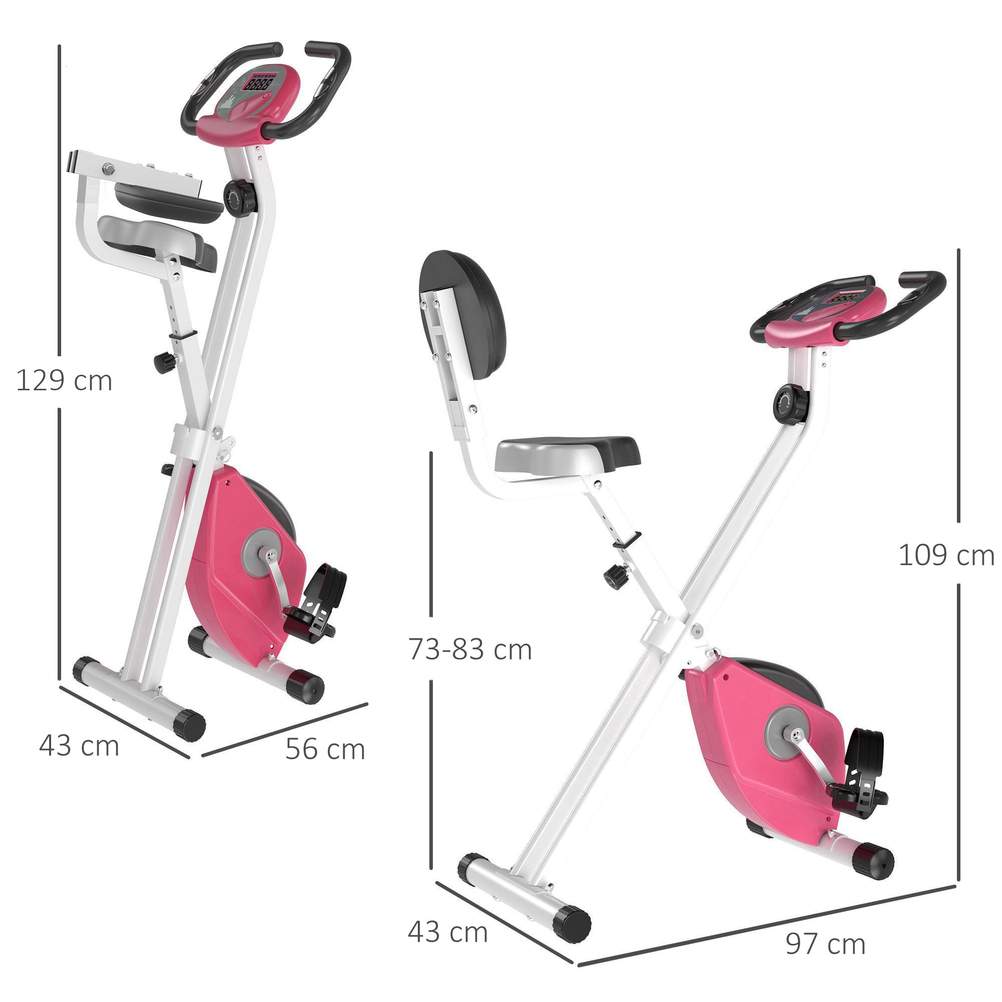 F-Bike Exercise Bike, 8-Level Magnetic Resistance, Height Adjustable, Pink and White Steel