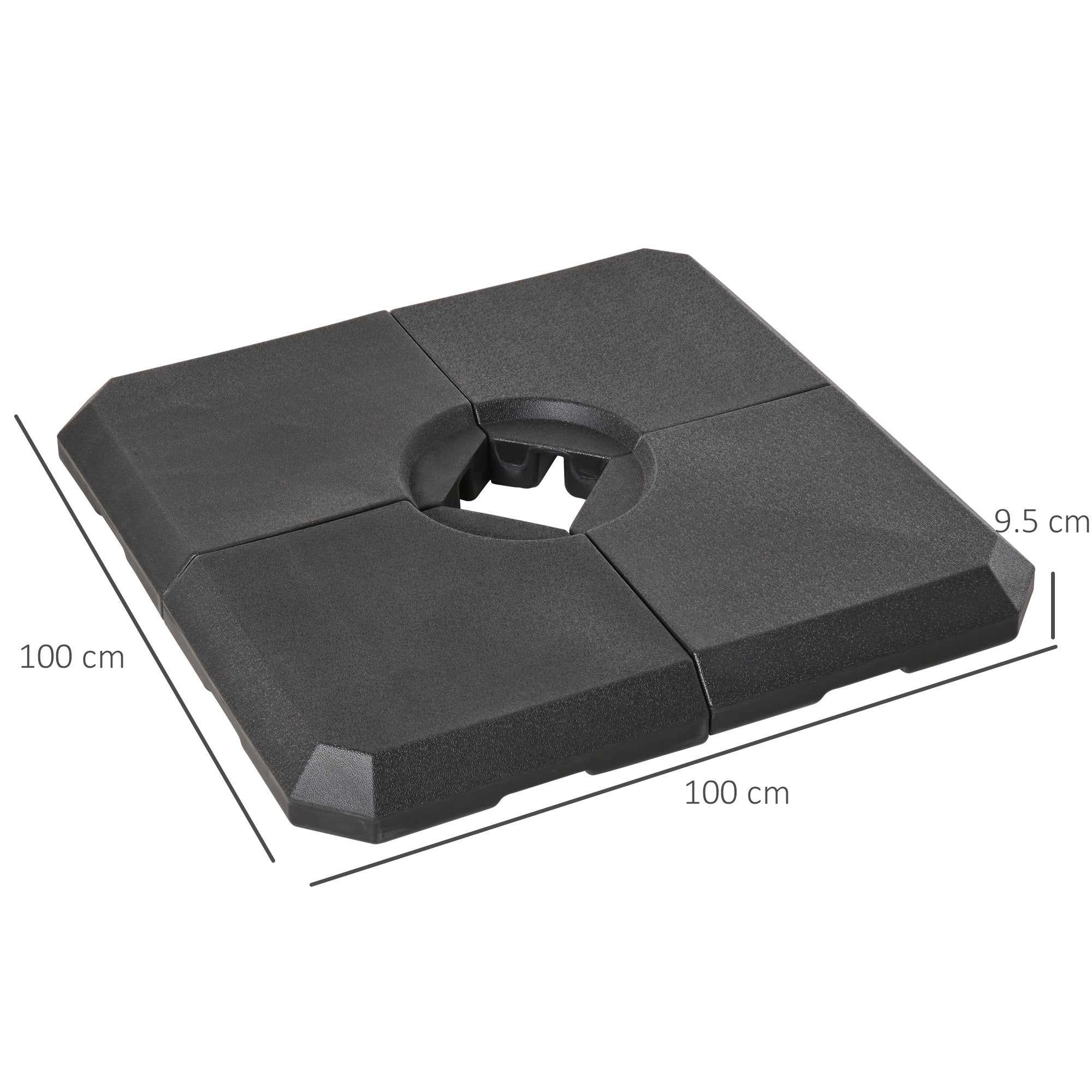 Umbrella Weight Stand, 4-Piece Fillable up to 120kg, HDPE Black
