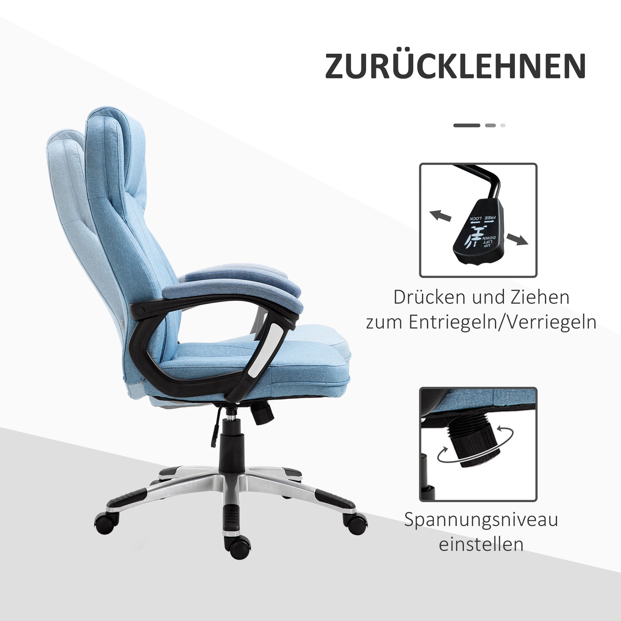 Vinsetto Executive Office Chair Ergonomic Desk Chair Light Blue Linen