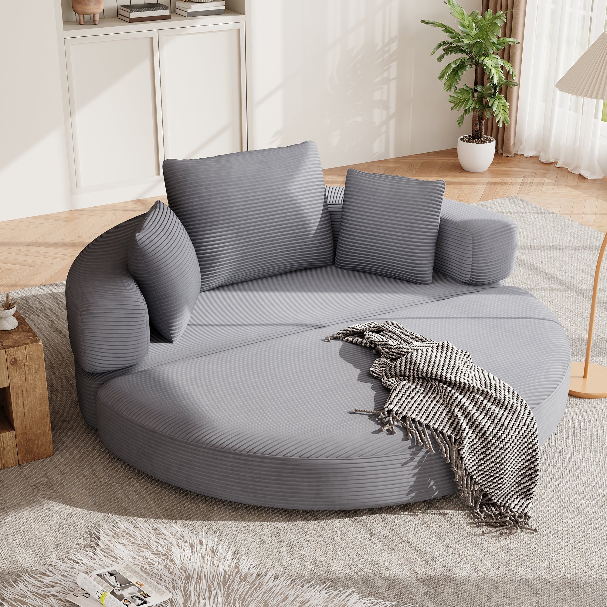 Multifunctional Sofa Bed, Fold-Out Oval Couch (173x176cm), Corduroy