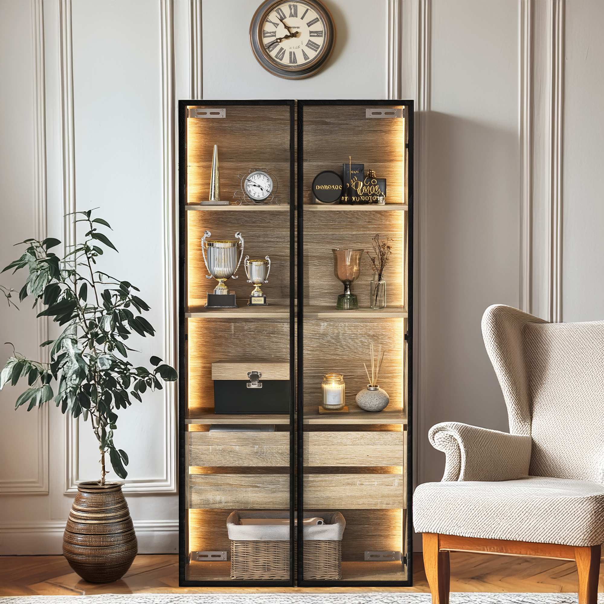 Bathroom Cabinet, 73cm, 2 Drawers & 2 Doors, Glass