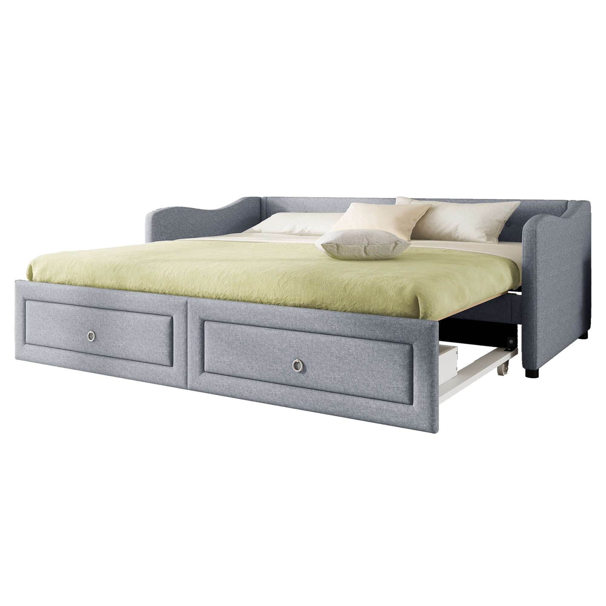 Daybed Sofa Bed 90x200cm Pull-out Bed 2 Drawers - Linen Grey