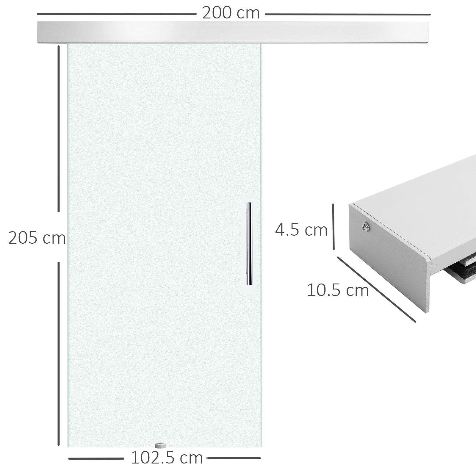 Sliding Glass Interior Door with Handle, Frosted One-Side, 102.5x205 cm, Glass