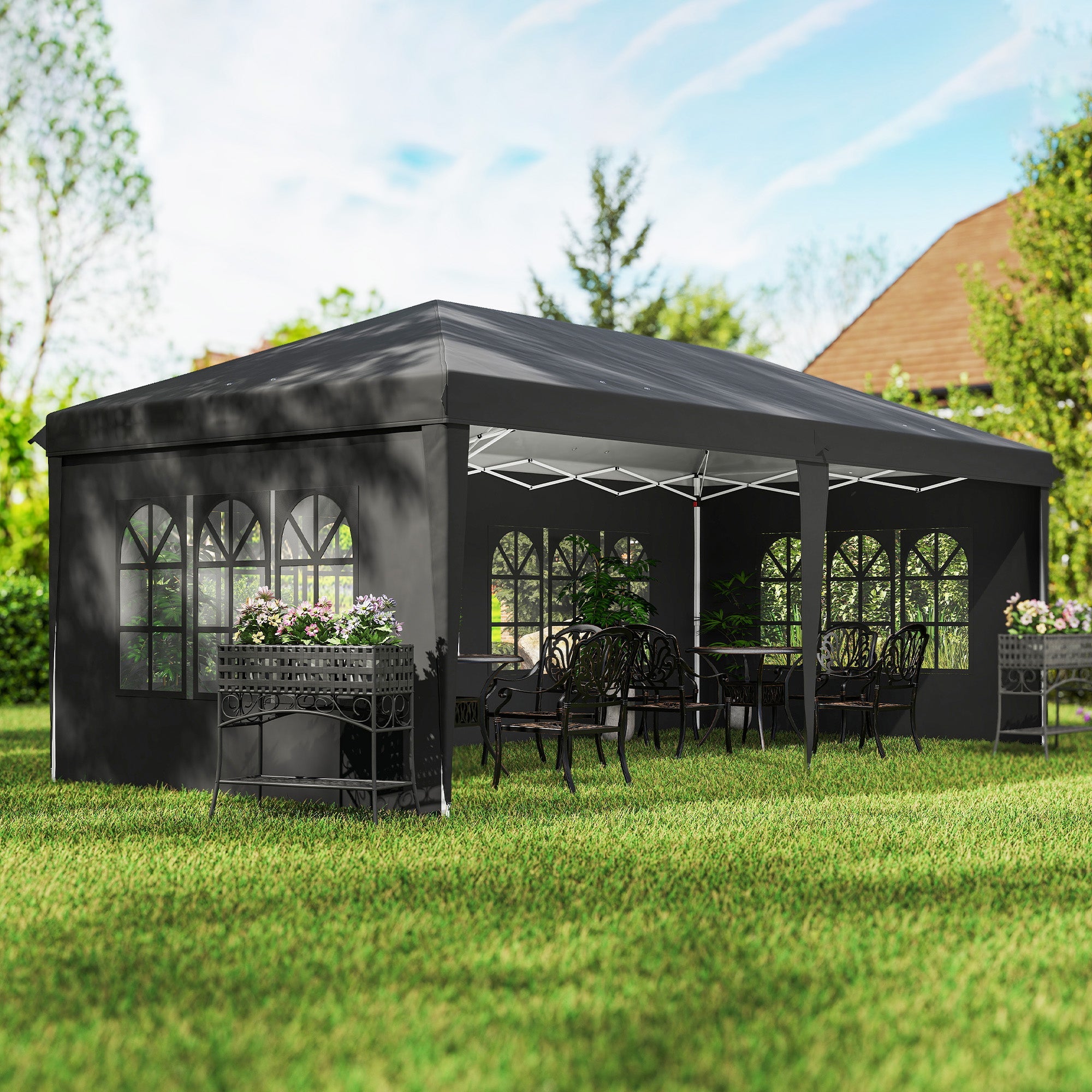 Pop-Up Gazebo 3x6m with Removable Walls - Black