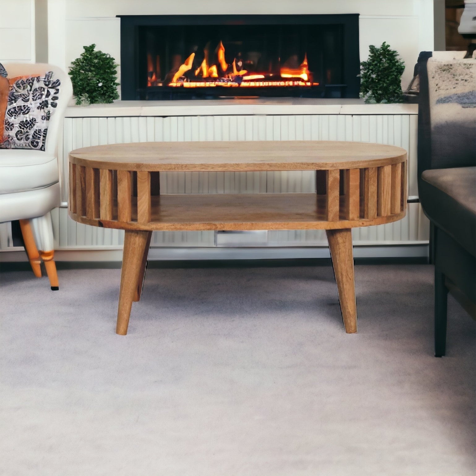 Ariella Coffee Table with Shelf for Small Spaces, Solid Wood Brown