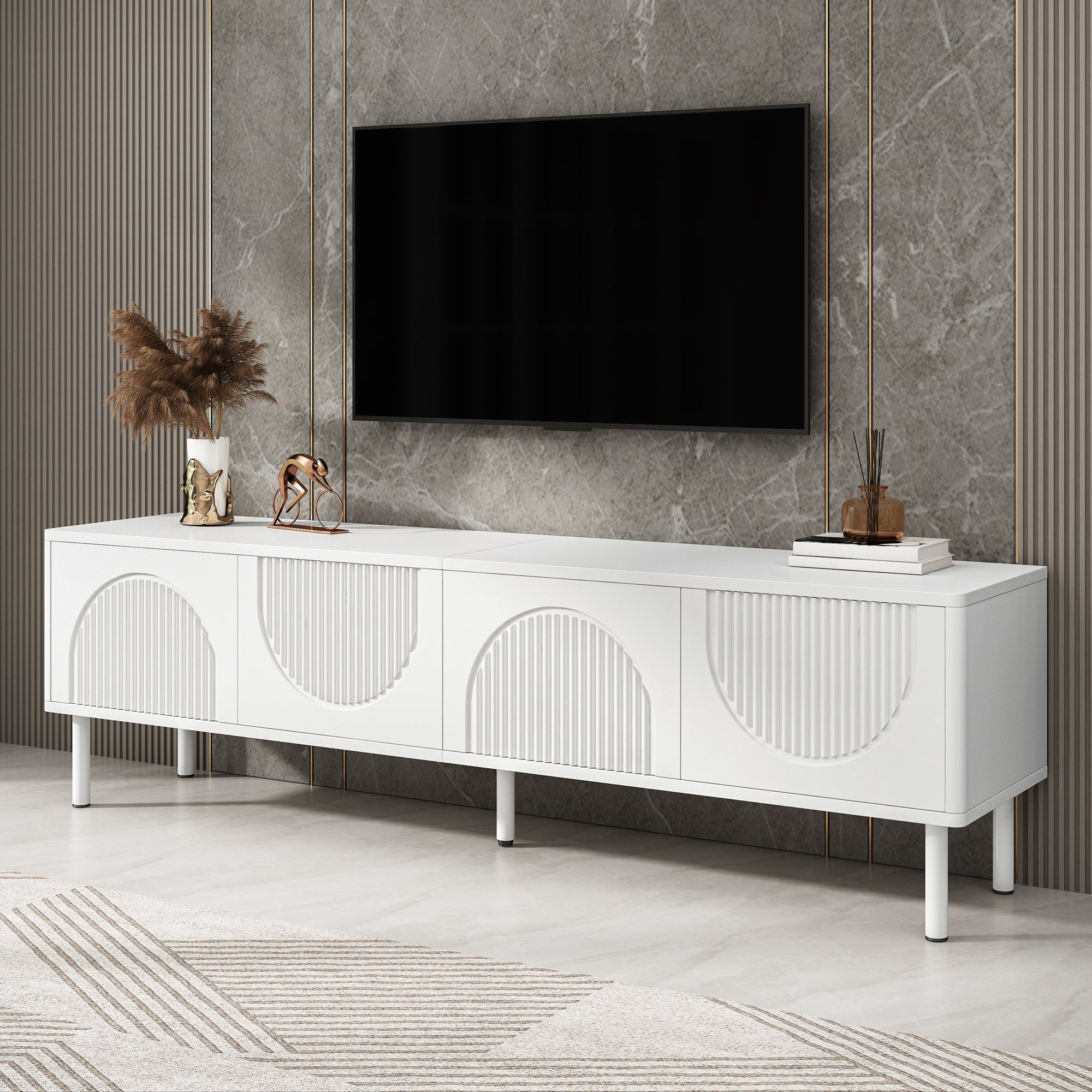 Modern 180cm TV Stand with Storage and Cable Management, White Matte