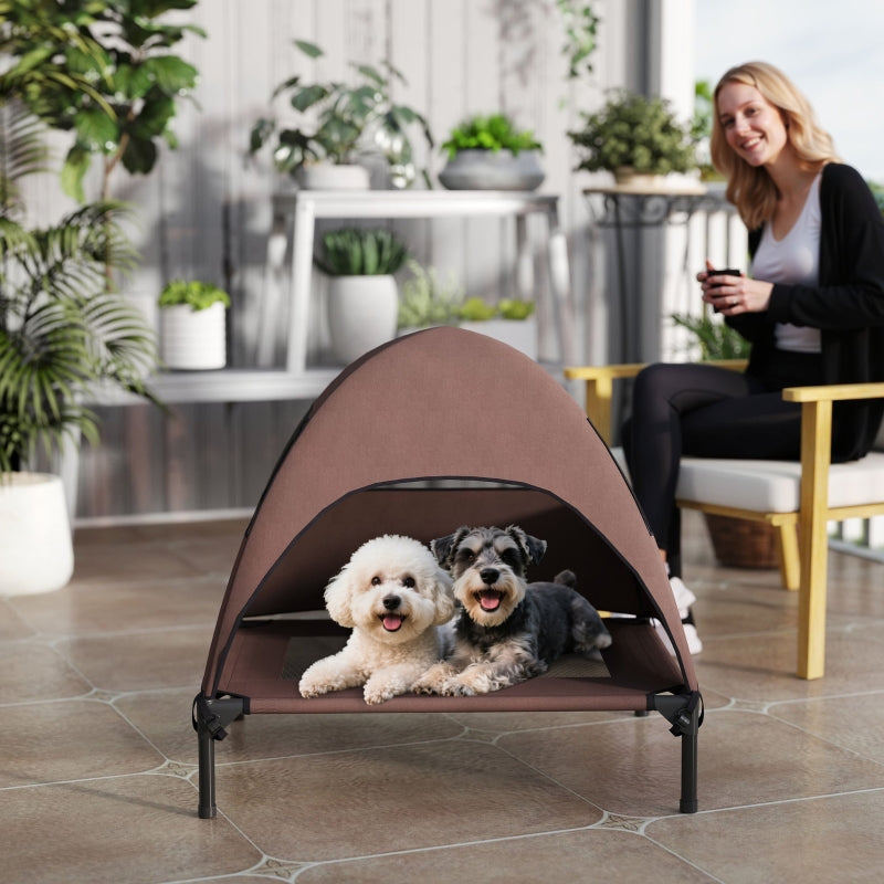 Hundebett für draußen mit Dach, erhöht, für mittelgroße Hunde, Kaffee
