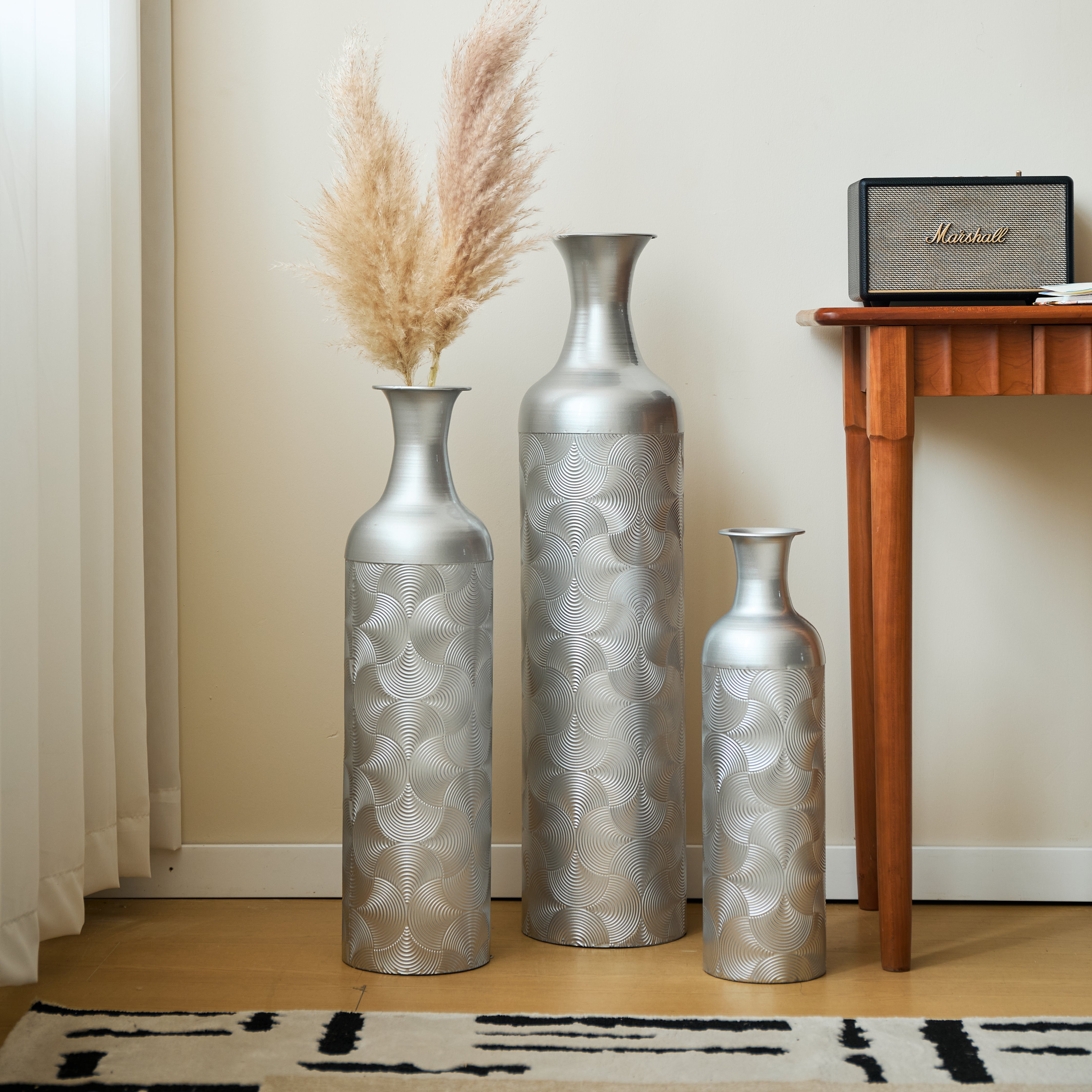 Silver Floor Vase Set 3 Decorative Vases 83/65/50cm High Metal