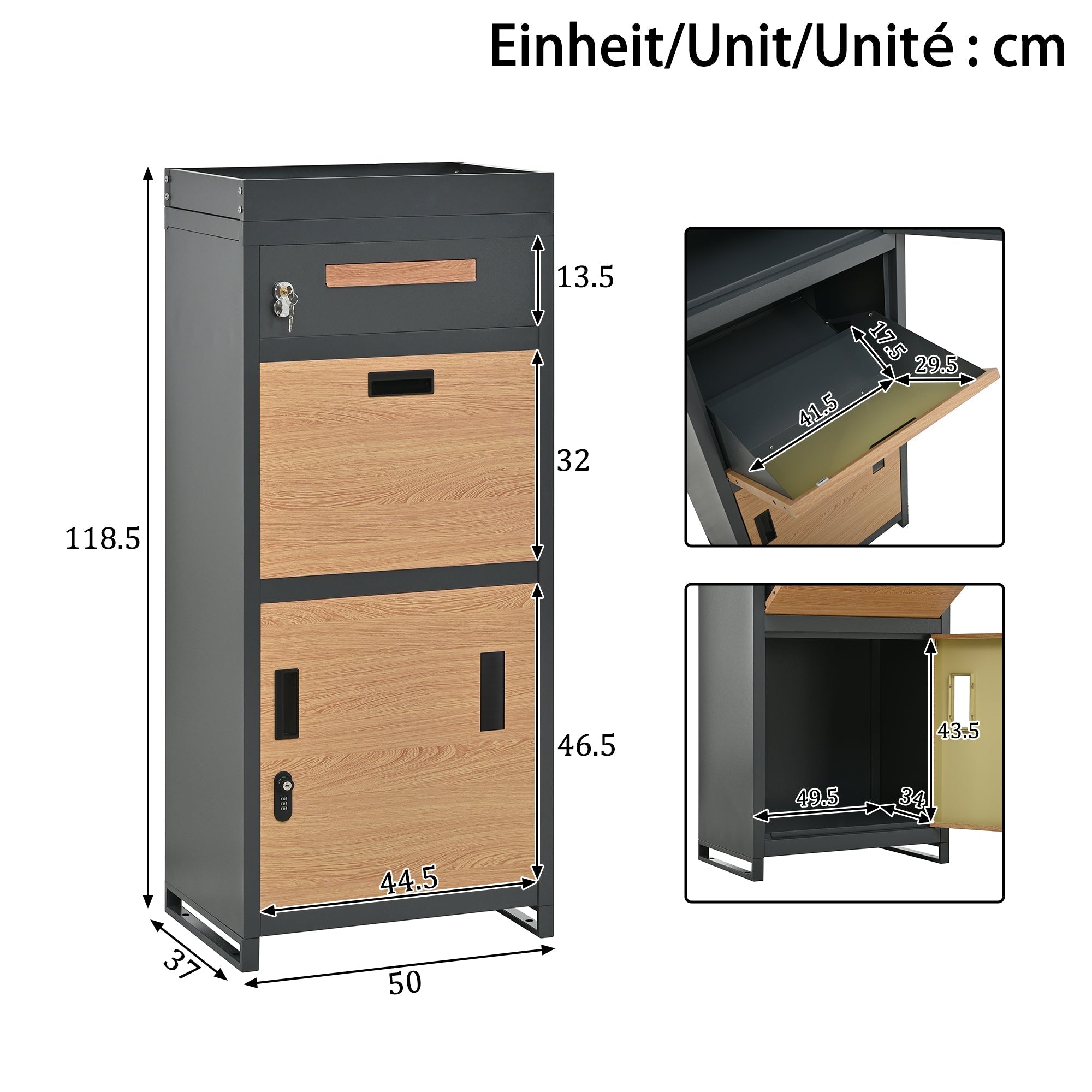 Parcel Mailbox with Combination Lock and Flower Bed, Integrated Lockable Storage Cabinet, Metal