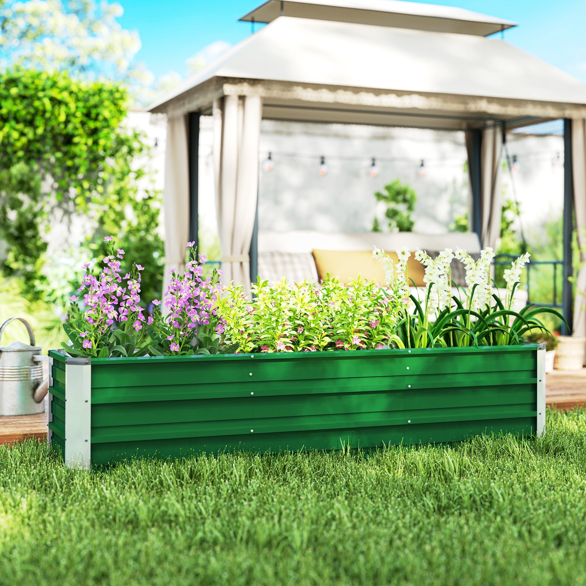 Raised Garden Bed/Planter Box 183x47x40cm Steel with Green Gloves