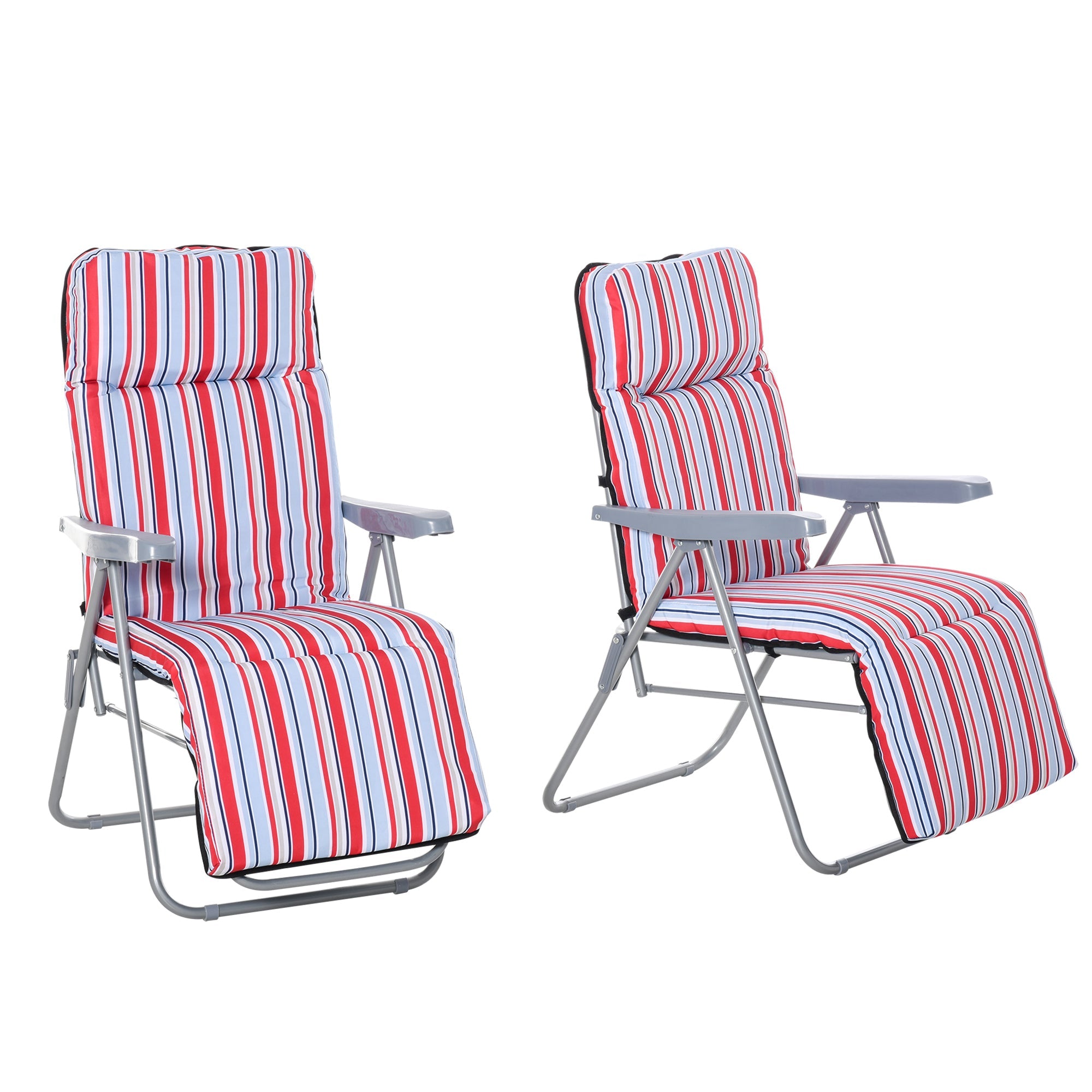Sun Lounger Set of 2, Foldable Adjustable Backrest with Cushions, Red Steel+Polyester