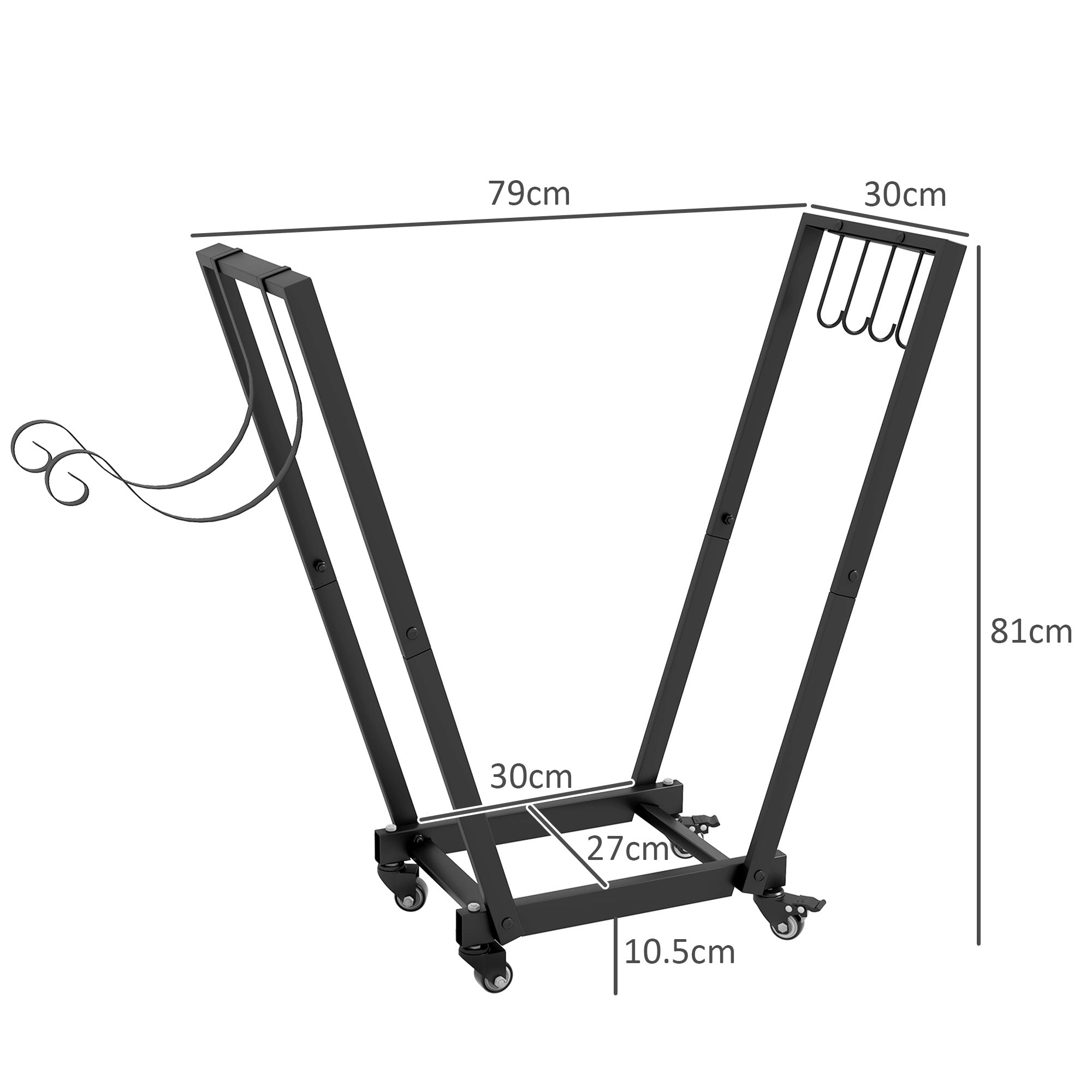 Firewood Rack with Wheels, 79x30x81cm, Kindling & Tool Hooks, Black Metal