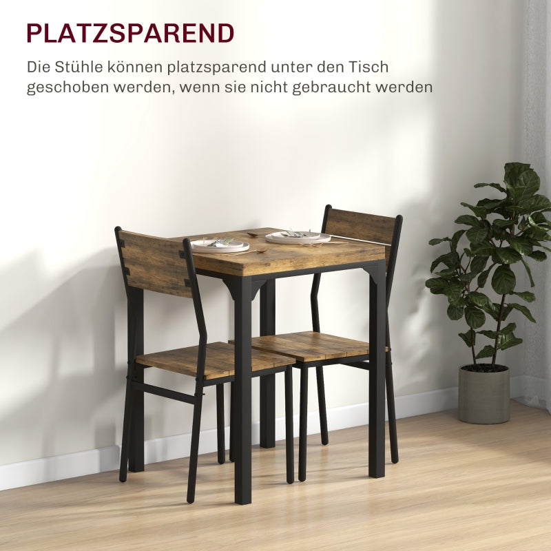 3-Piece Dining Set 1 Table 2 Chairs - MDF/Metal Brown