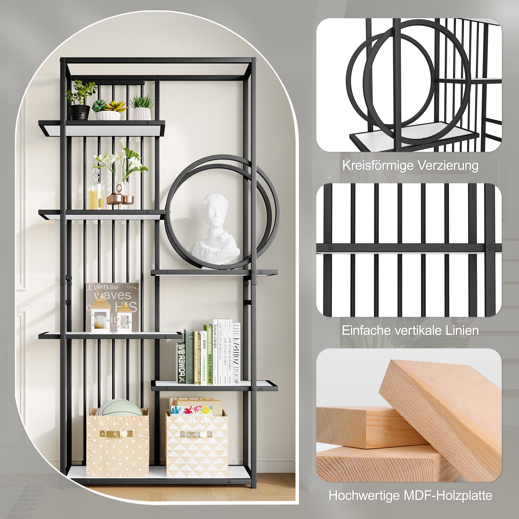 Metal Shelf 100x30x180cm Multi-Tier Modern Style - White/Black