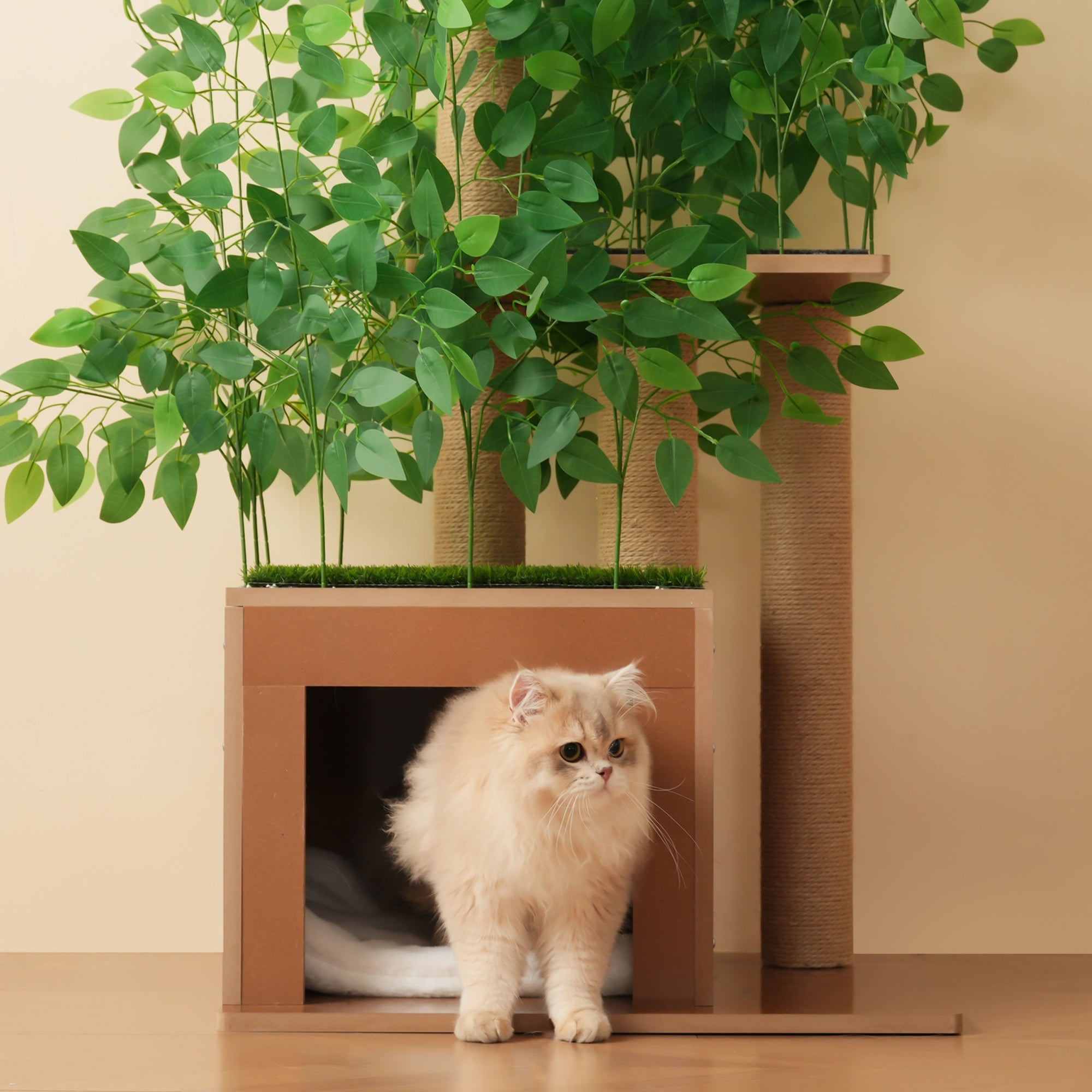 Cat Tree 190cm Tall Tree-Shaped 4 Platforms with Cat Holes Scratch-Resistant MDF