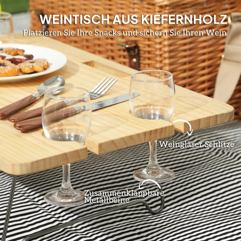 Picknickkorb für 4 Personen mit Decke & Besteckset, Weide Hellbraun