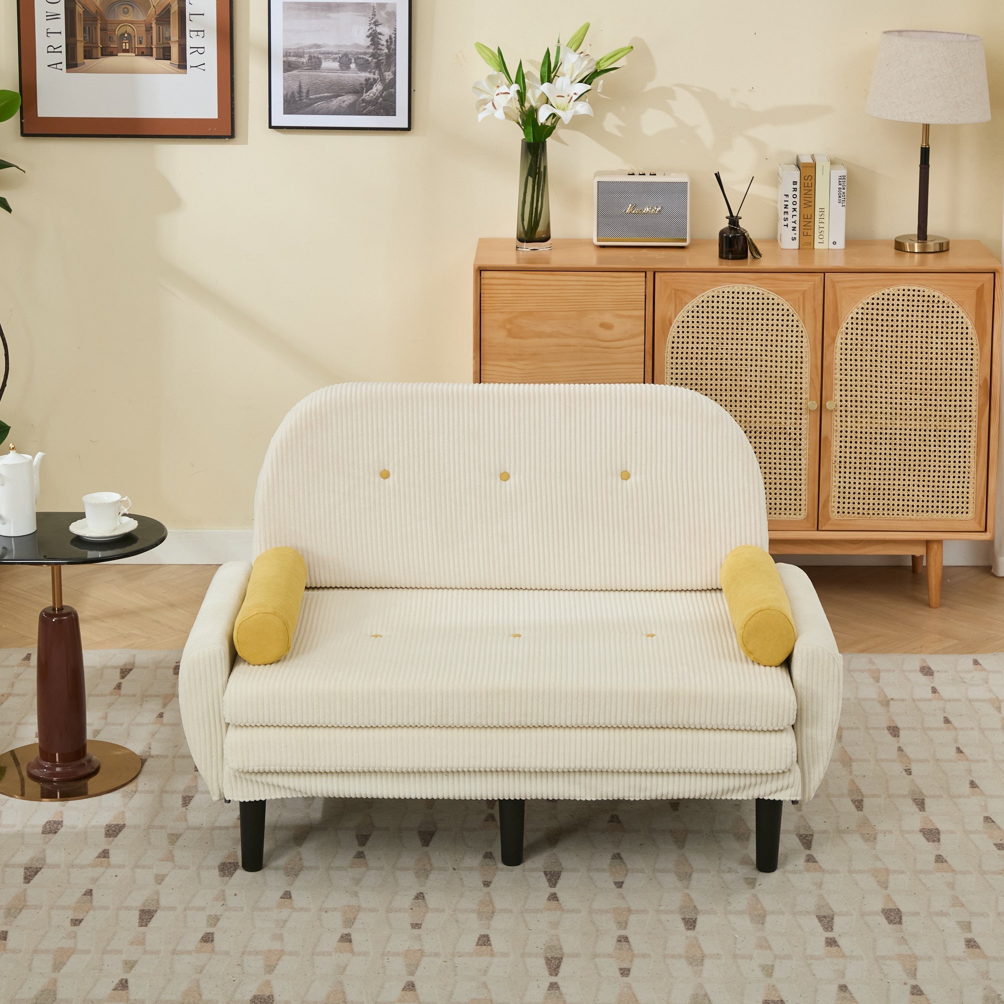 Loveseat Sofa Daybed Recliner Storage - Ivory Corduroy