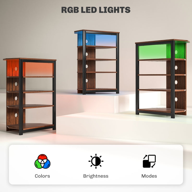 4-Tier Corner TV Stand with Storage, LED Lights, Cable Management, Small TV Unit Entertainment Centre for TVs up to 29"