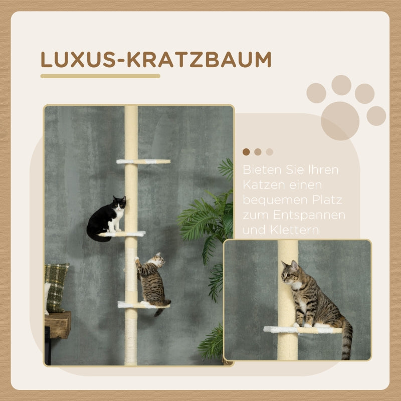 Katzenkratzbaum, Höhenverstellbar, Rutschfestes Sisalseil, Gelb/Weiß/Blau
