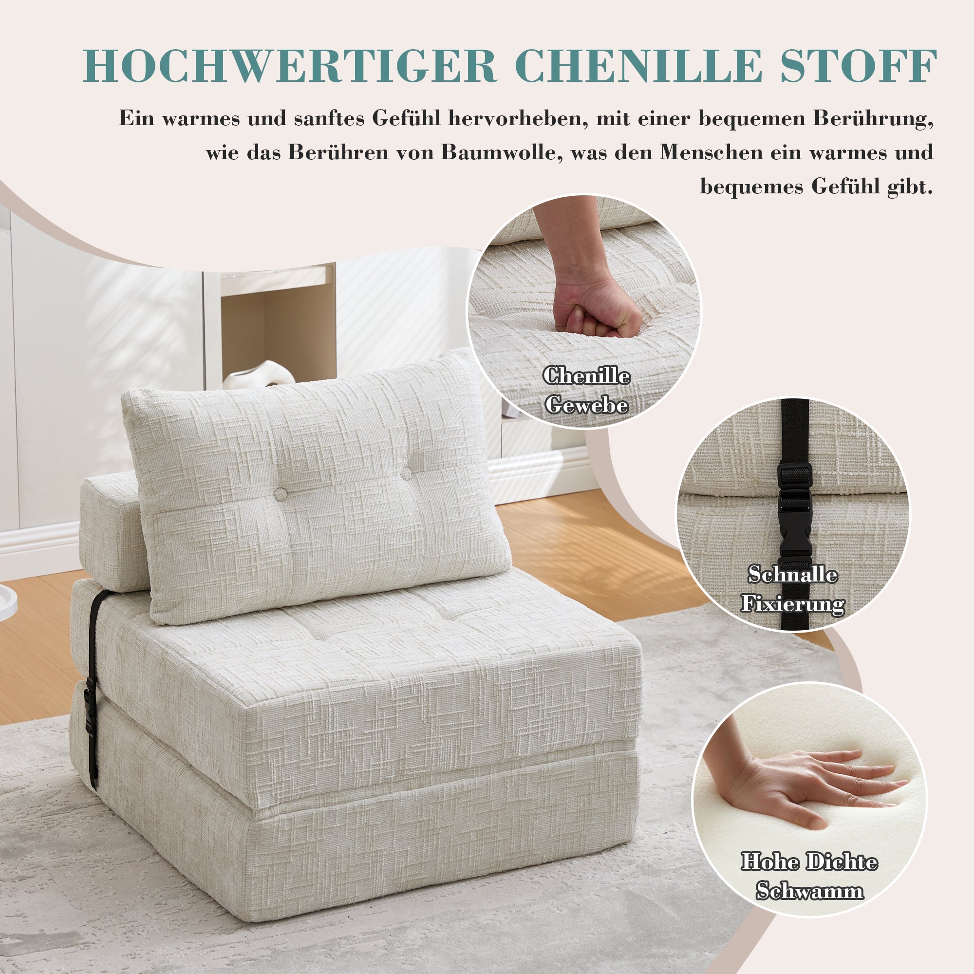 Folding Sofa Bed, Portable with Pillows & Backrest, Comfortable Floor Mattress