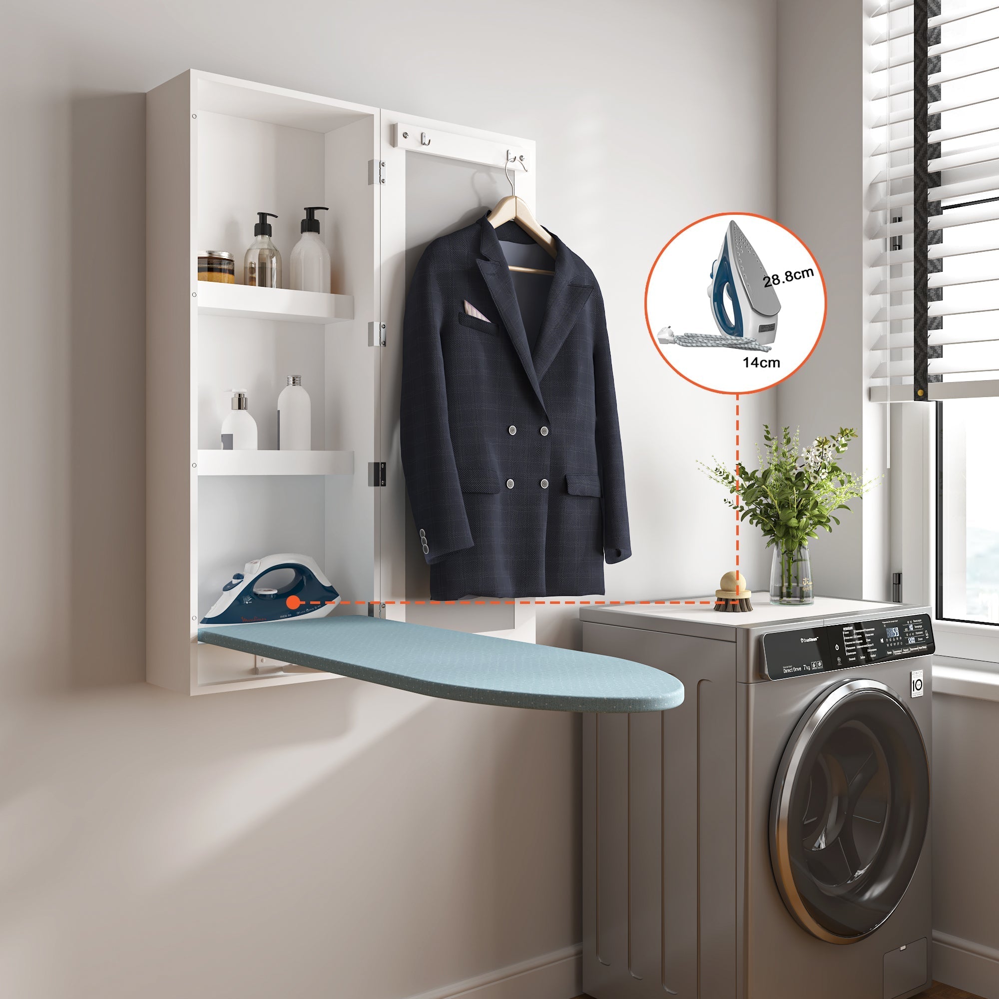 Wall Mounted Ironing Board Cabinet Folding Board Mirror Storage