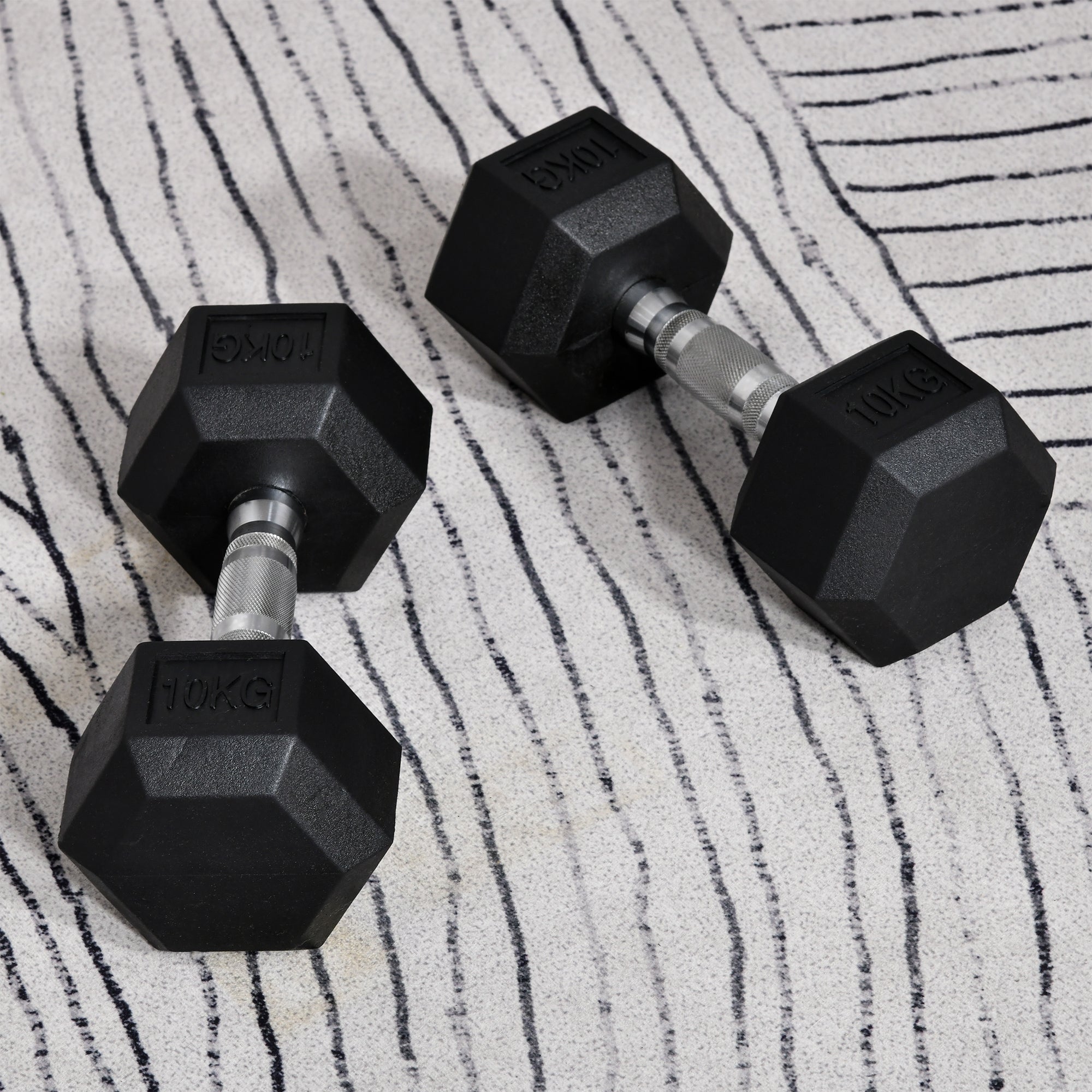 Hexagon Dumbbells Set of 2, 2x10kg Cast Iron, Rubber Coating, Black