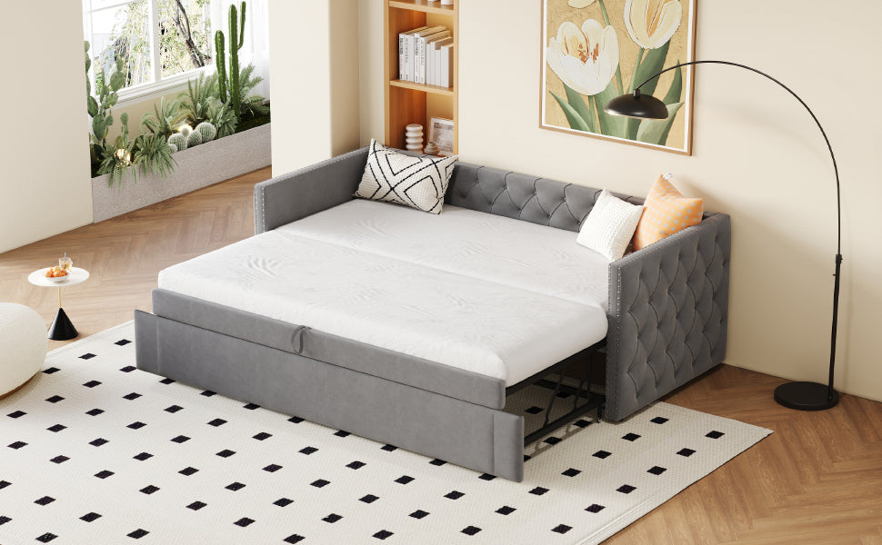 Upholstered Bed Sofa Bed, 90x200cm Multifunctional Guest, Grey Velvet