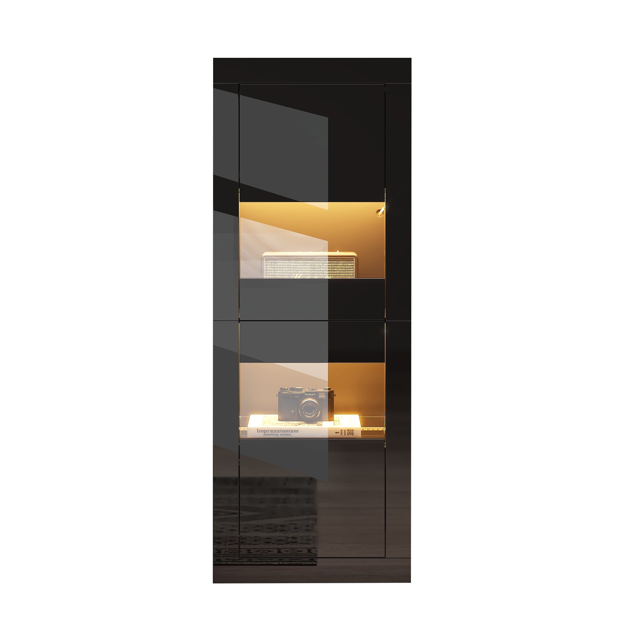 Display Cabinet with LED Lighting and Glass Shelf, High-Gloss Black
