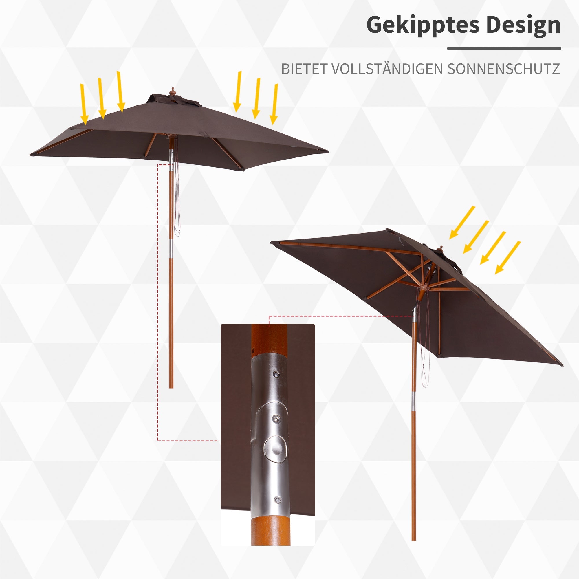 Parasol Garden Umbrella 200x150cm 3-Stage Adjustable, Fir Wood & Polyester Coffee