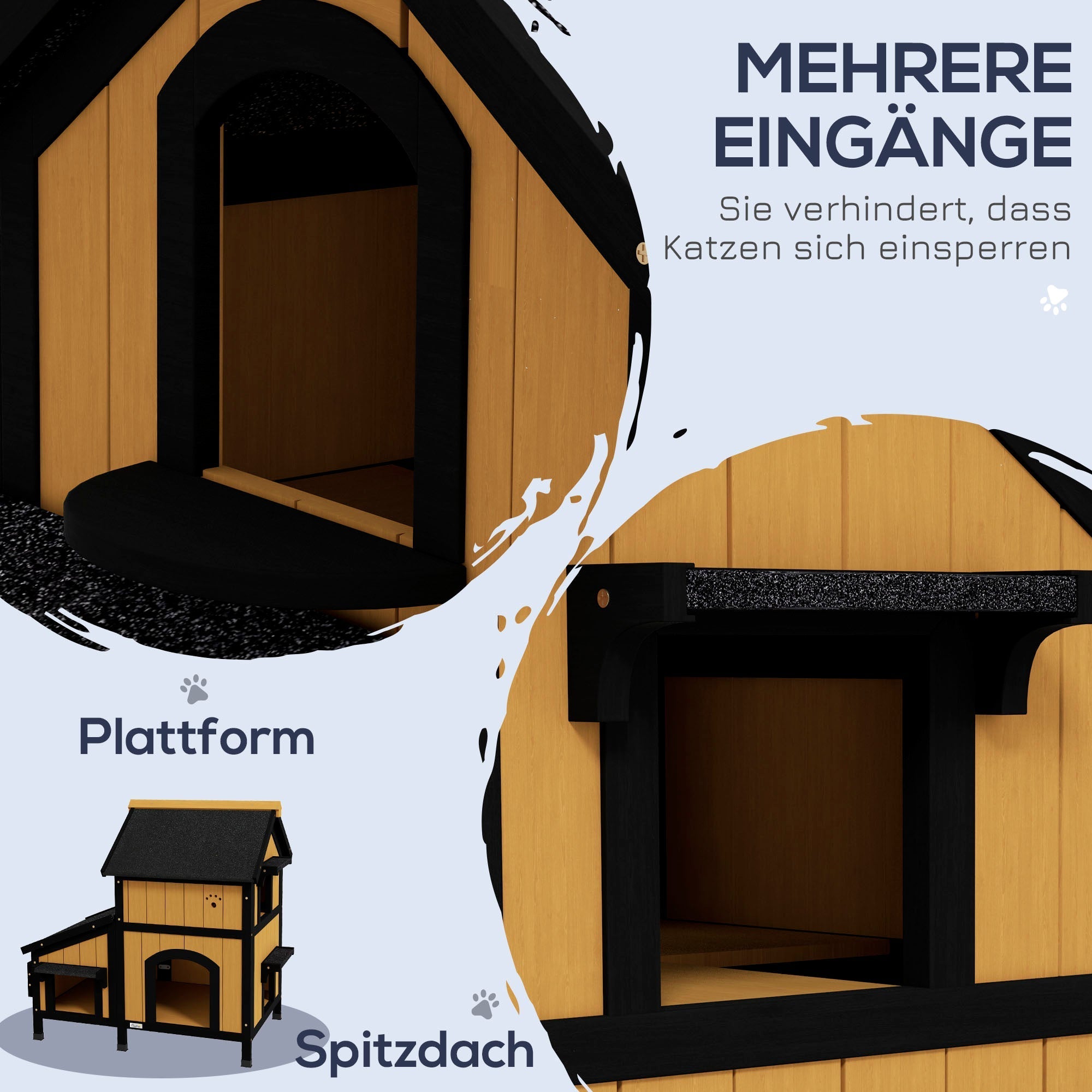 Katzenhaus, 2-stöckige Outdoor-Hütte mit Blumenkasten, Tannenholz Gelb