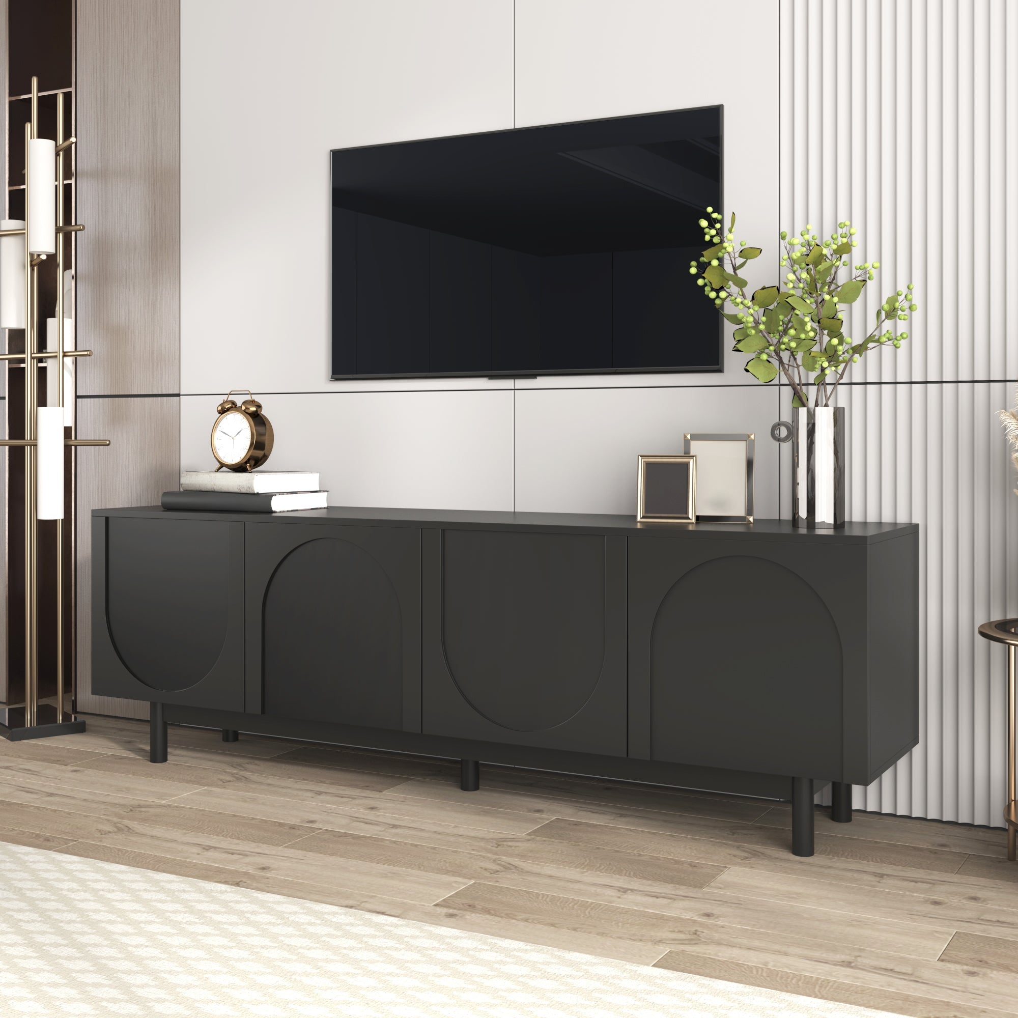 TV Cabinet, Adjustable Shelves, Lightweight Lowboard, Black