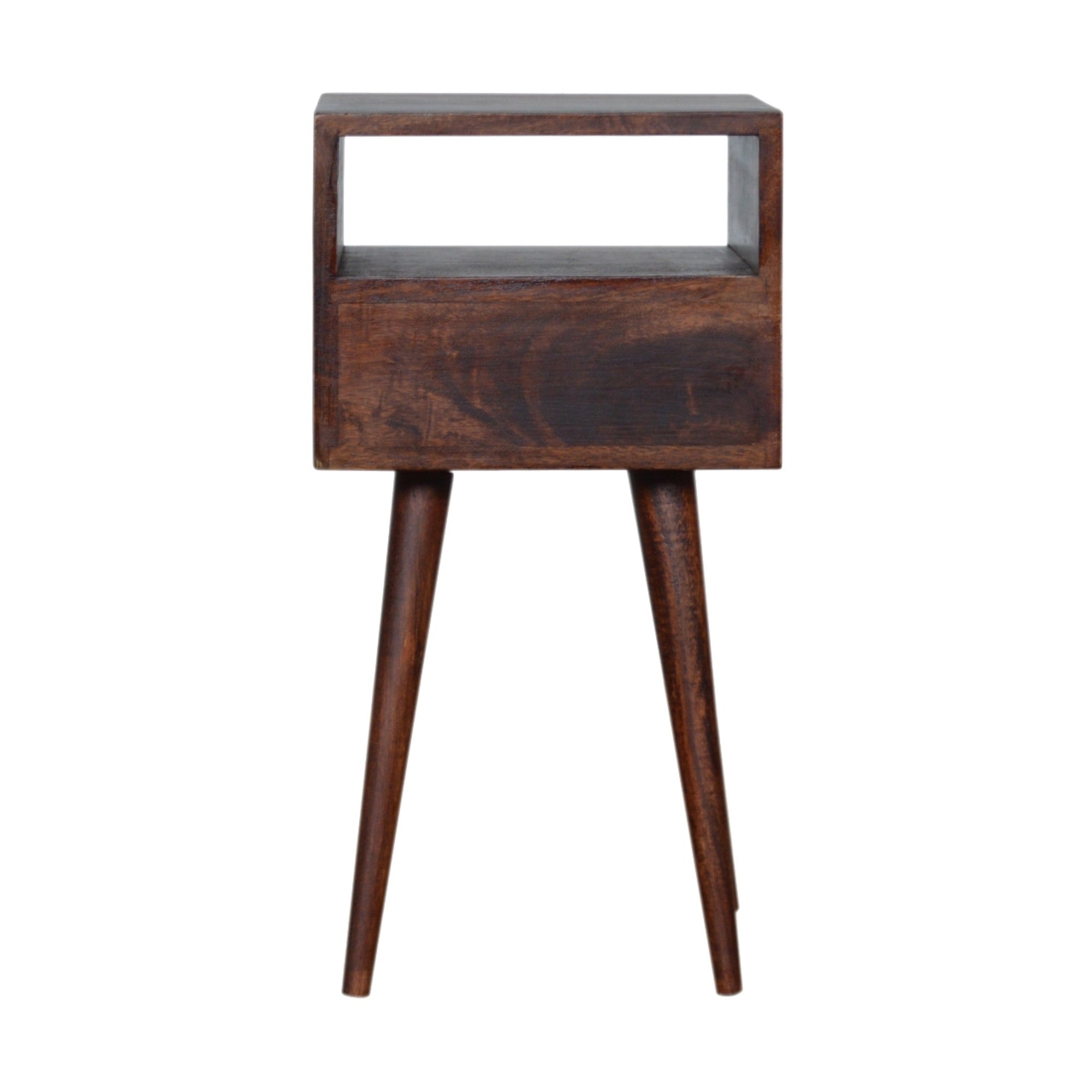 Solid Wood Mini Bedside with 1 Drawer and Open Shelf, Dark Brown