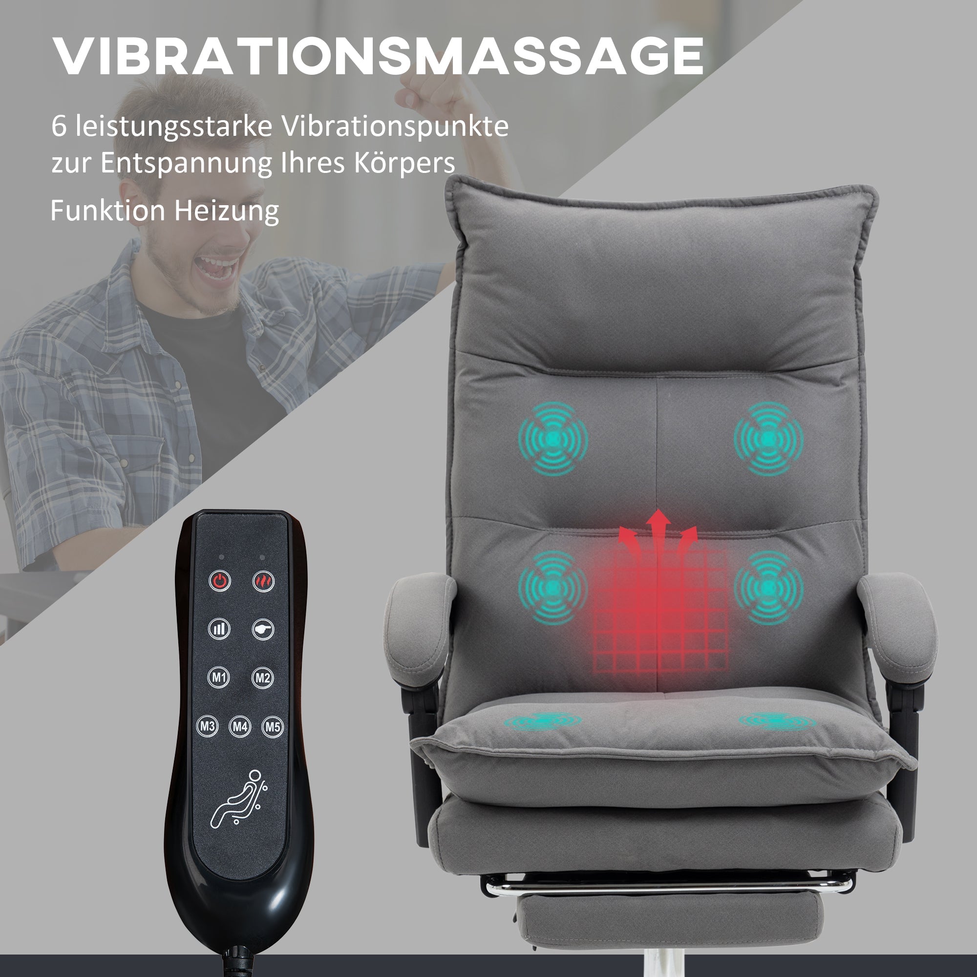 Vinsetto Office Chair, Massage Function, Height-Adjustable, Dark Grey