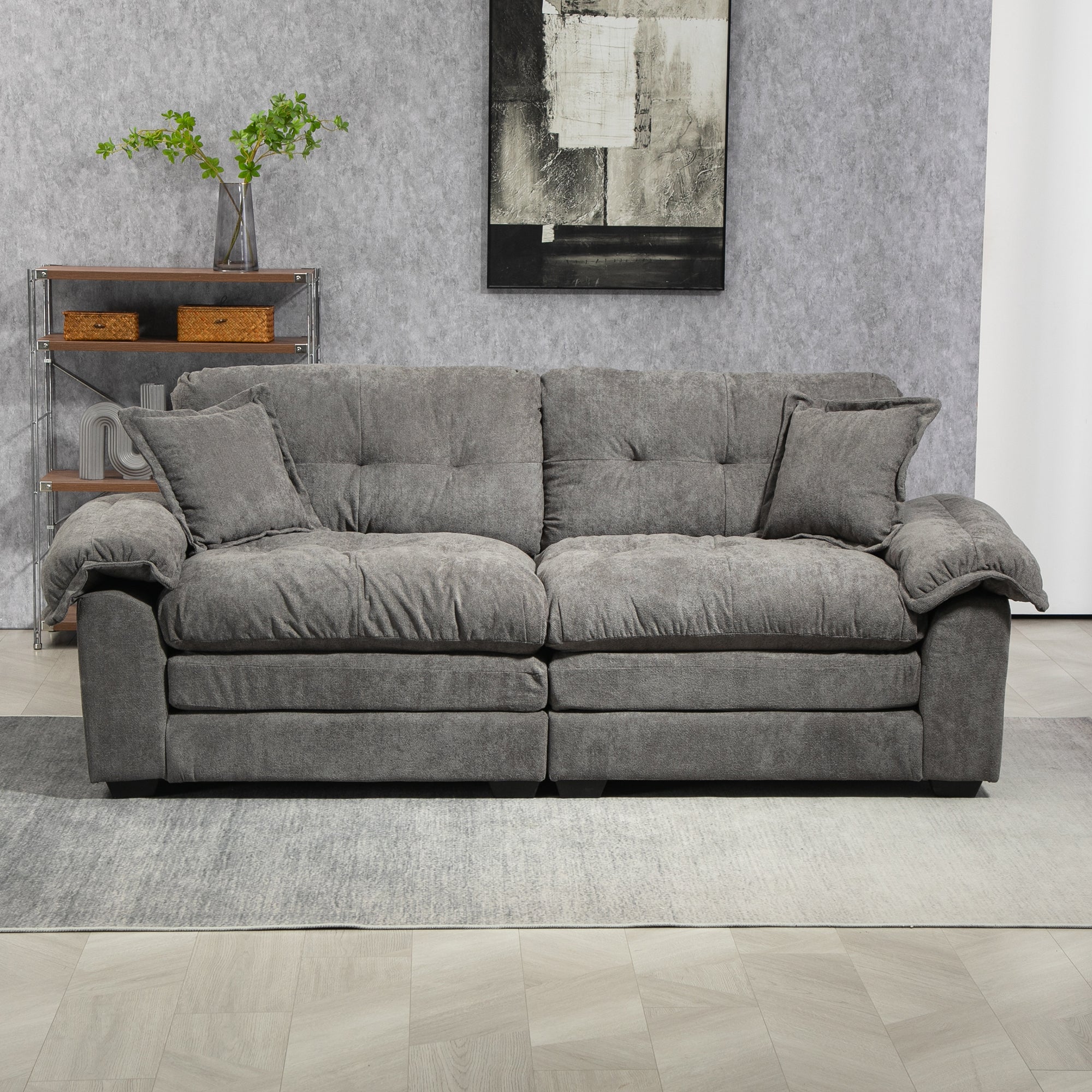 213 cm Two-Seater Sofa with Double Layer Cushions and Memory Foam, Chenille