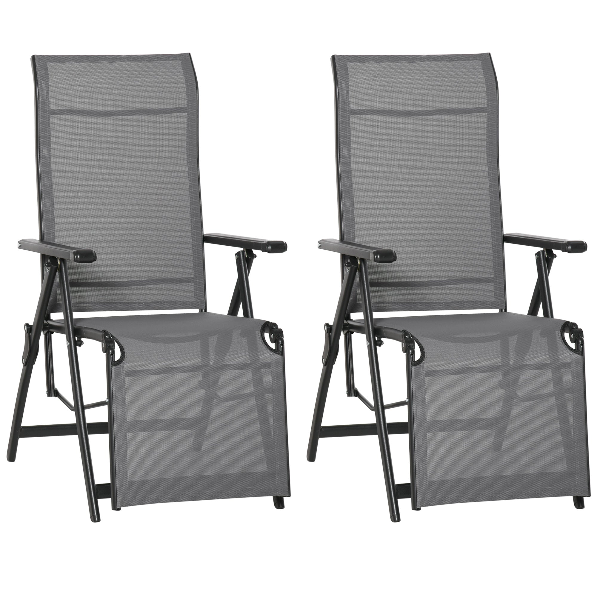 Set of 2 Outdoor Sun Lounger 10-Position Adjustable Reclining Chairs with Footrest, Texteline Grey