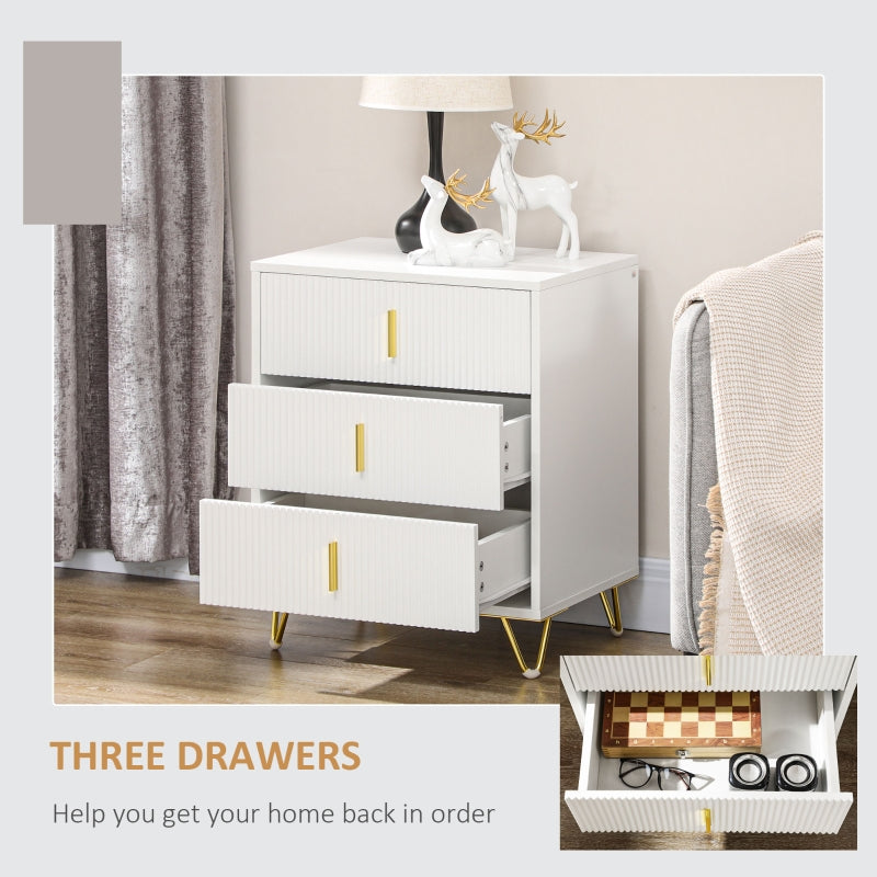 Chest of Drawers, Three Drawer Storage Unit, White/Gold-Tone