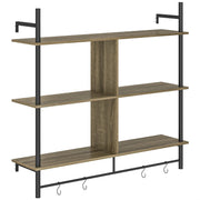 Three-Tier Floating Shelf Wall Display Storage Unit Grey Wood Effect