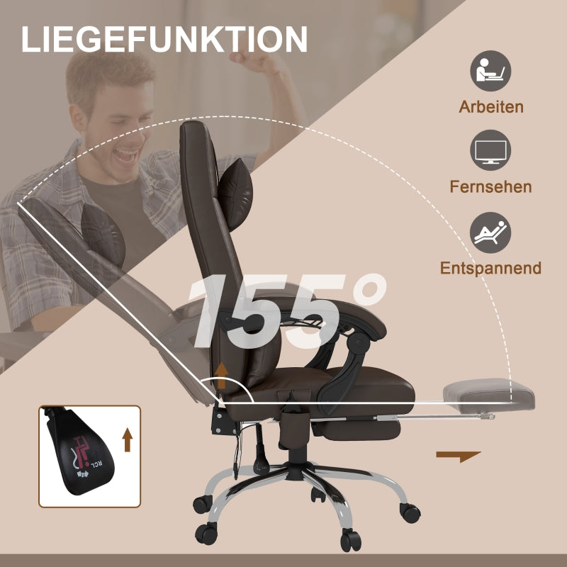 Vinsetto Office Chair, Massage, Heating, Reclining, Lumbar Support, Coffee