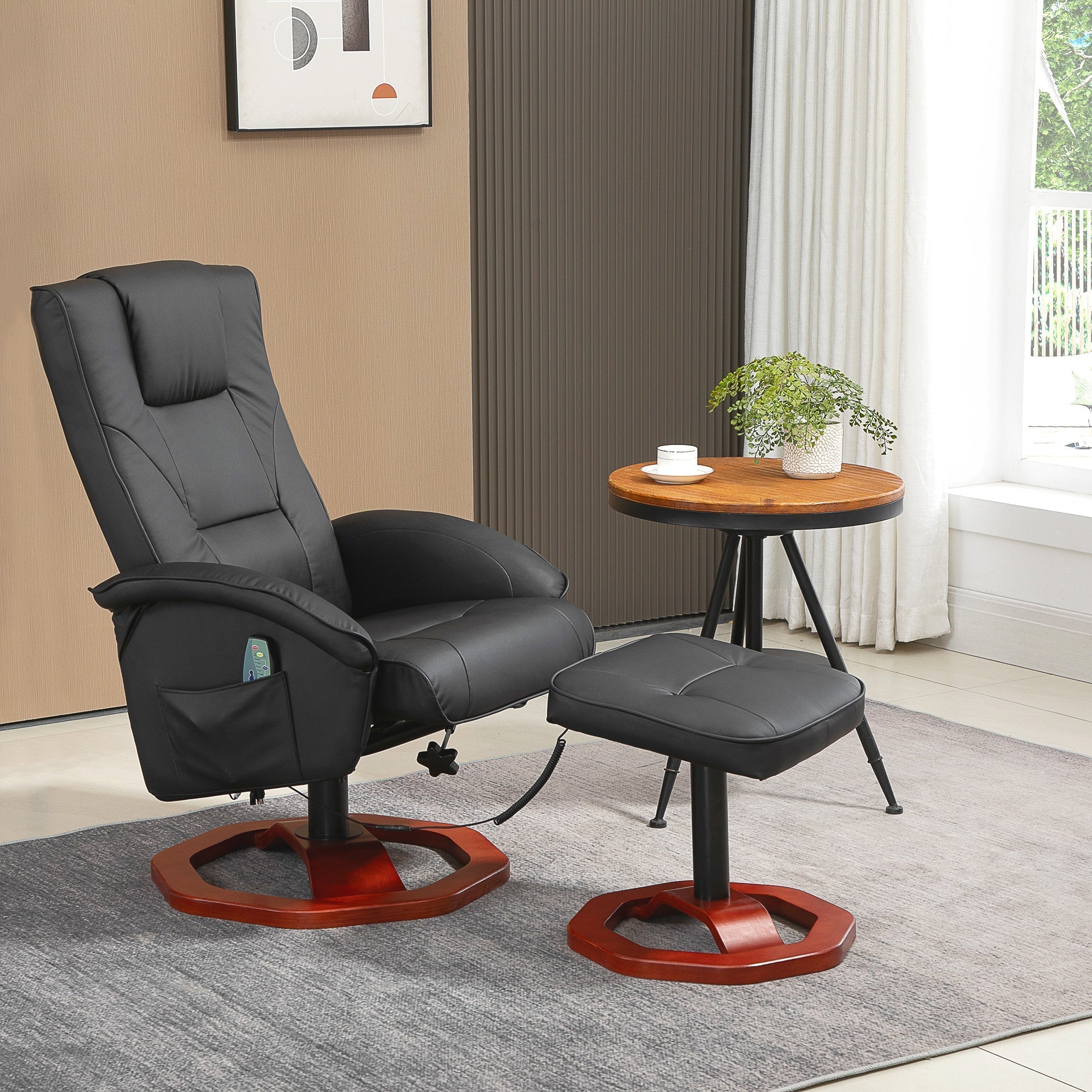 Massage Chair/Lounger, 360° Swivel Recliner with Footrest, Faux Leather