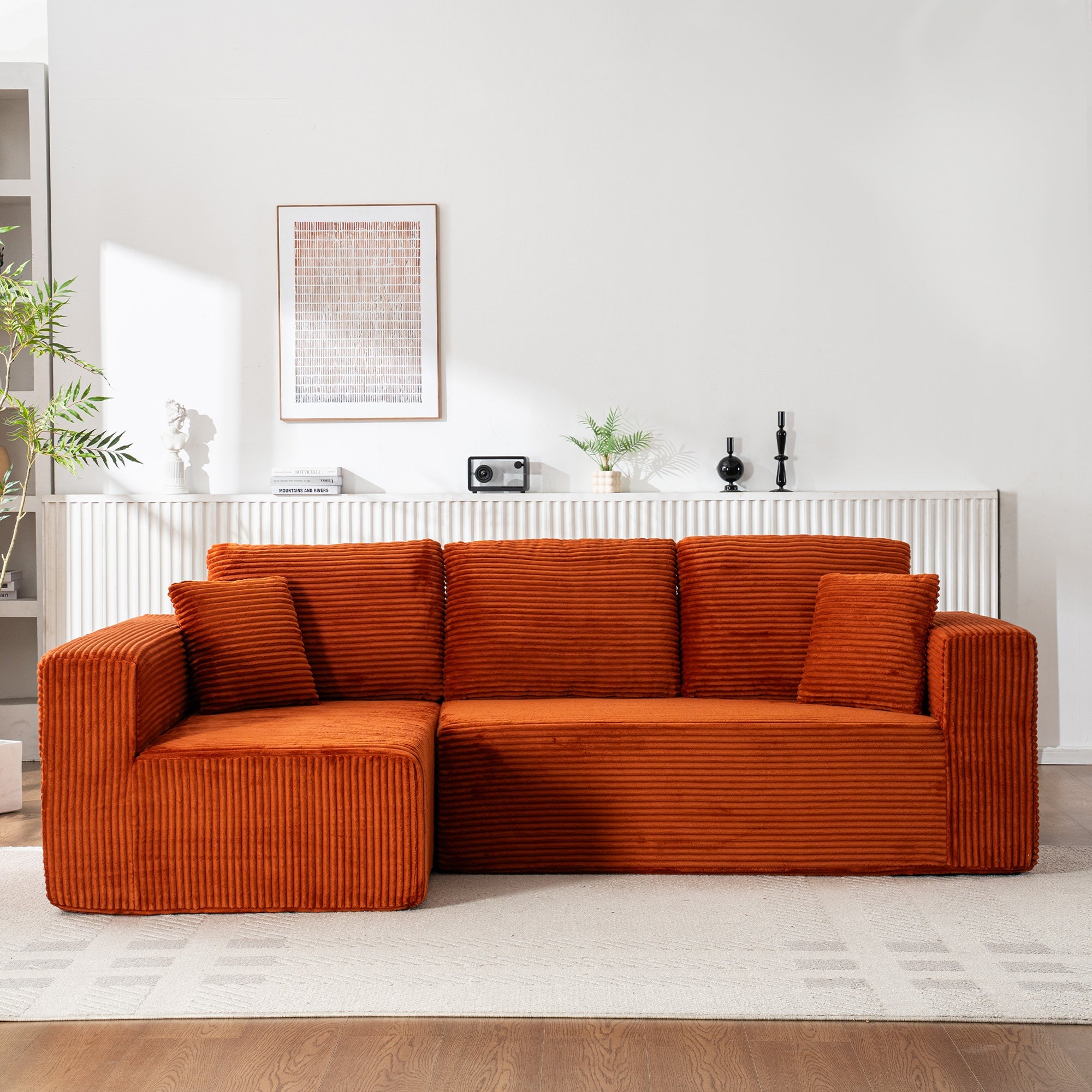 Modern Modular L-Shaped Cloud Sofa with Chaise Lounge and No Assembly, Soft Fabric Material