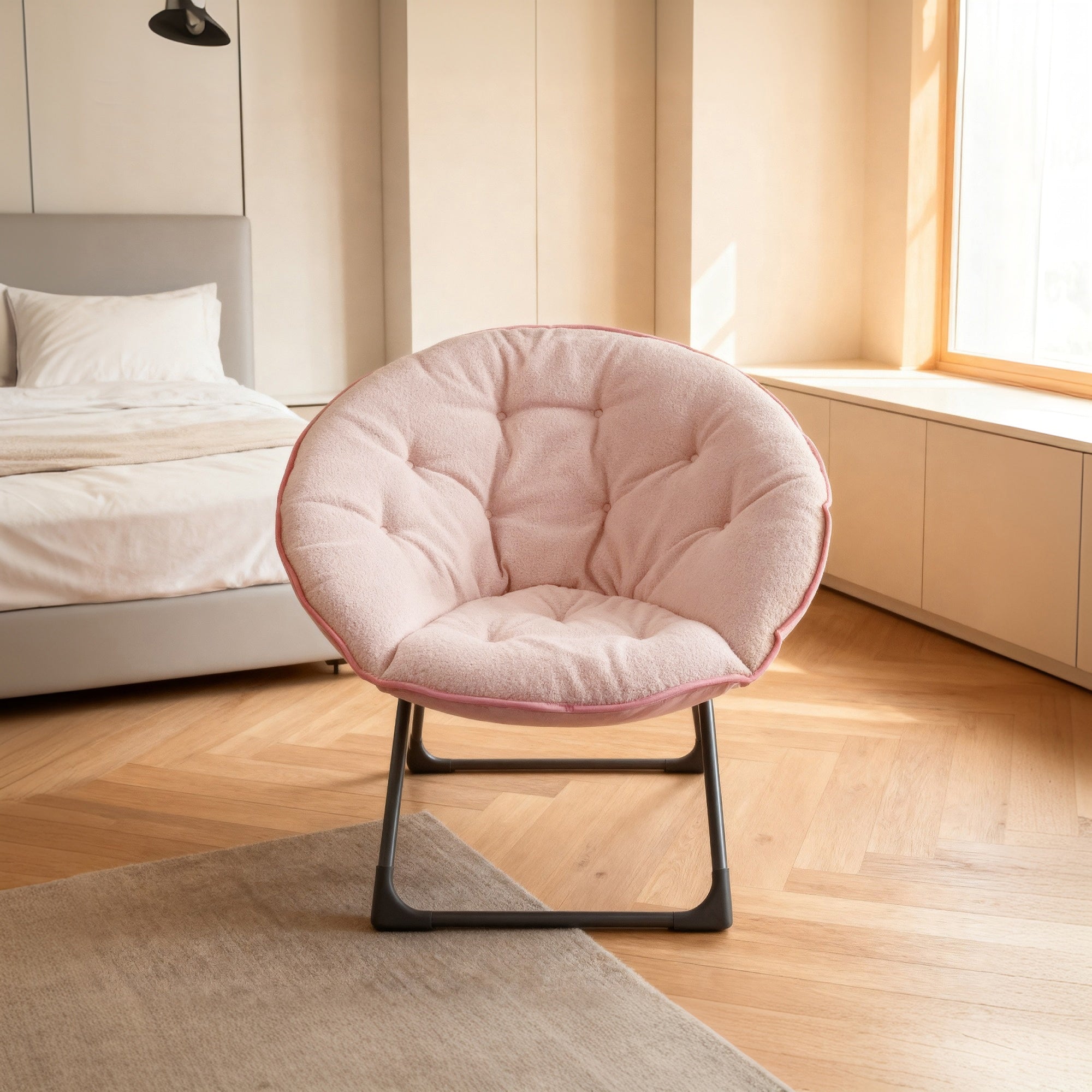 Folding Moon Chair Soft Sheep's Wool Portable - Pink