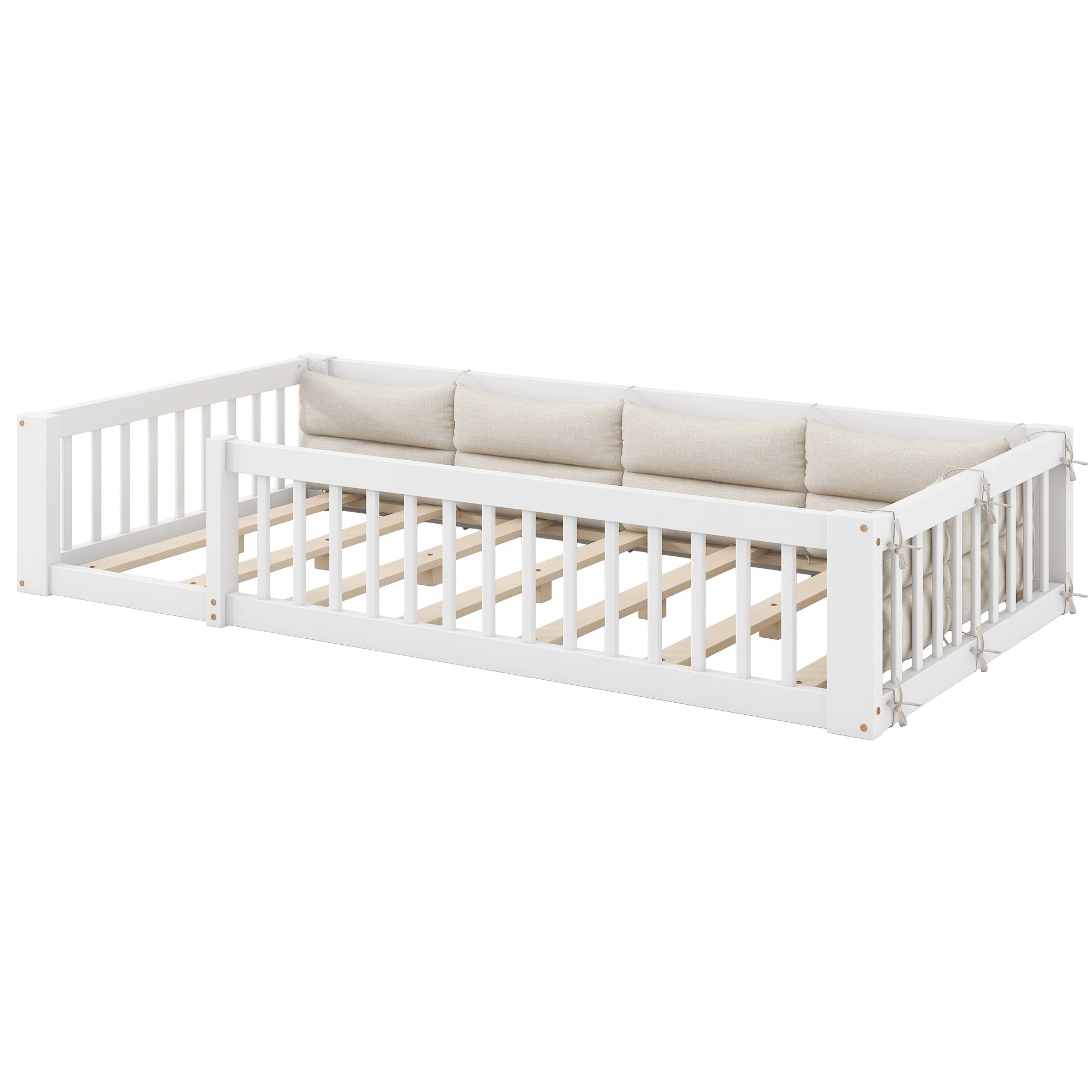Platform Bed with Side Rails and Pillows, 90x200, White