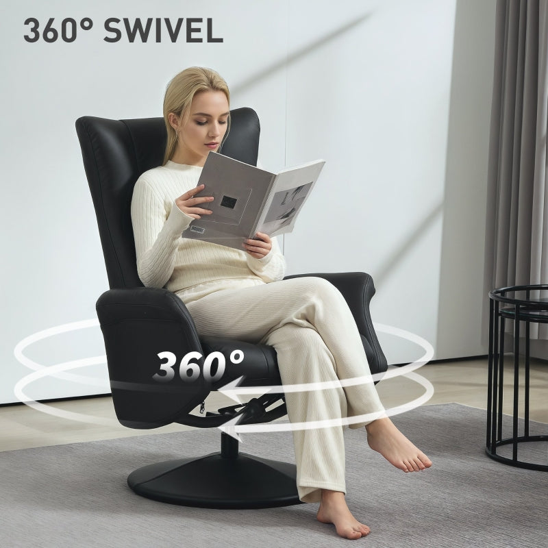 Swivel Recliner Chair with Footstool Adjustable Back, PU Leather Black