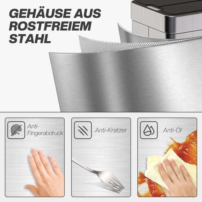 Sensor Trash Can 55 L Automatic Butterfly Lid - Stainless Steel Silver
