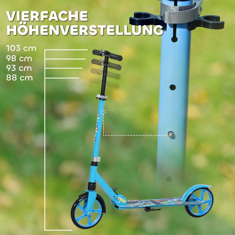 AIYAPLAY Children's Scooter, Foldable with Adjustable Handlebar, 2 Large Wheels, Rear Mudguard Brake, Blue