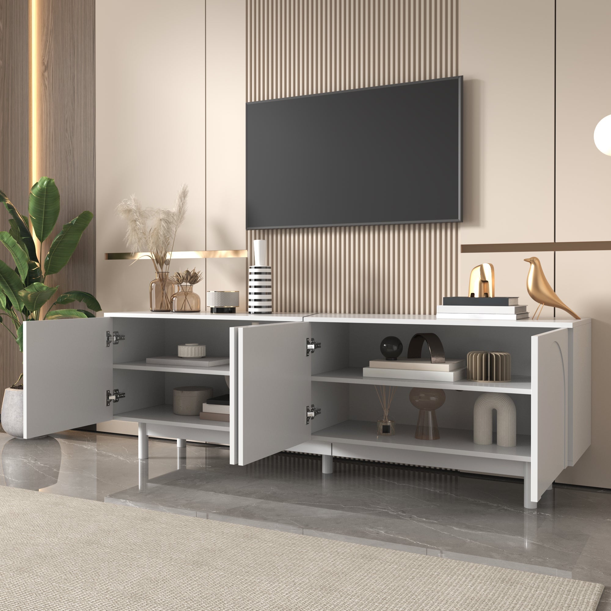 Modern TV Cabinet 175 x 56 cm with Adjustable Shelves, White