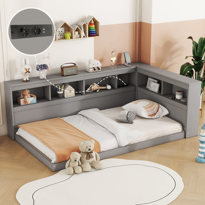 Daybed Sofa Bed 90x200cm Power Outlet 2 USB Ports - Chipboard Grey