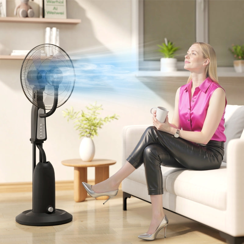 Pedestal Fan, Water-Cooled Mist 3 Speeds 3L Tank 75° Oscillation, 90W 125cm with Wheels